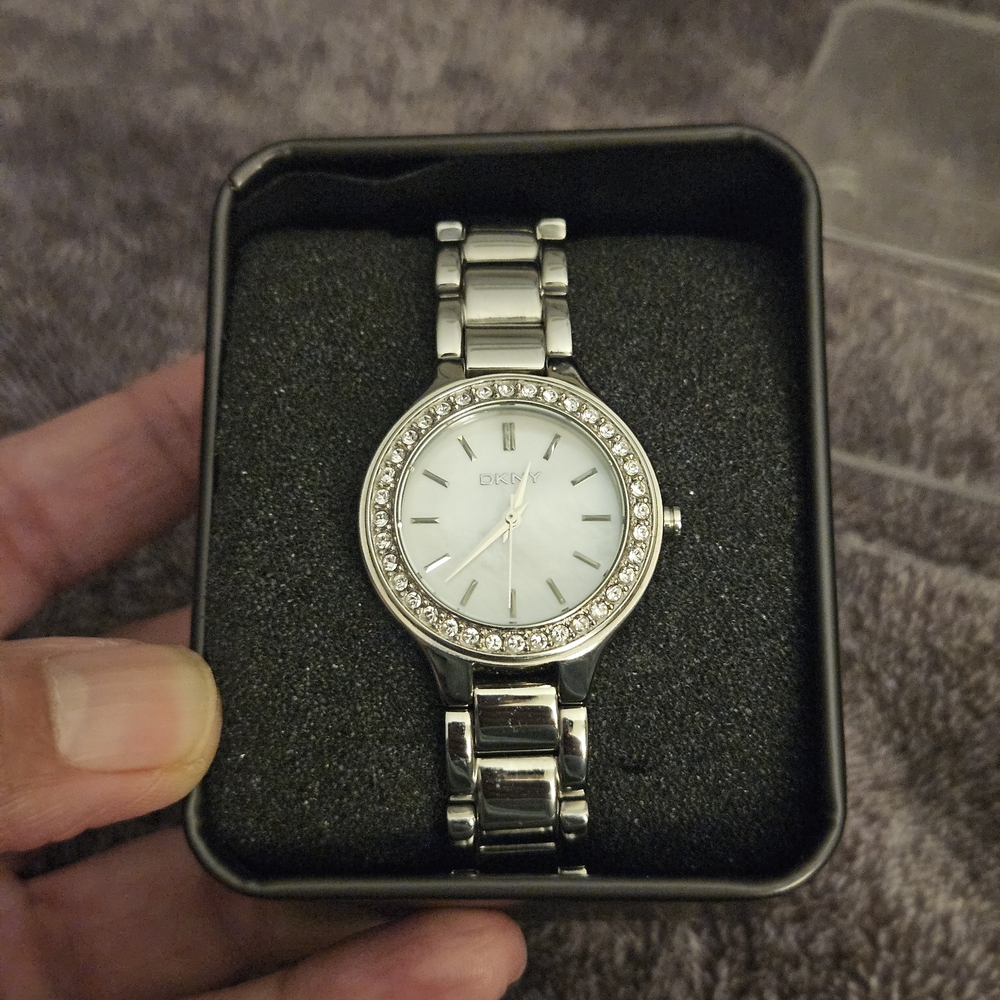 DKNY Women's Silver Watch with Crystal Bezel